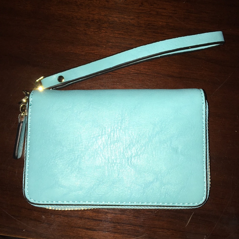 light blue clutch bag